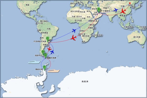 正常情況下的南極旅游出行線路。國內(nèi)段除北京外，上海、廣州、成都等都是常用的出發(fā)地。不一定非要北京出發(fā)。